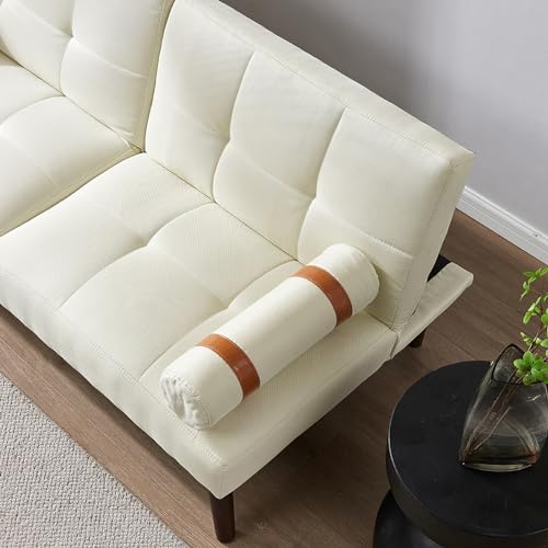 White Linen Convertible Sofa Bed with Adjustable Backrests G4593