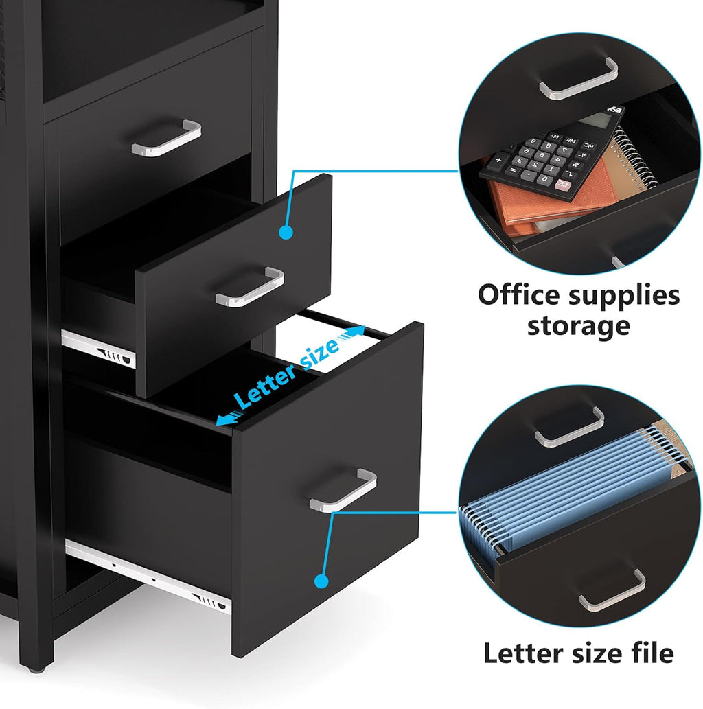 3 Drawer Letter Size File Cabinet with Wire Storage Shelves H28642