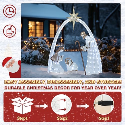 5FT Pre-Lit Iridescent Nativity Scene with 150 LED Lights T6654