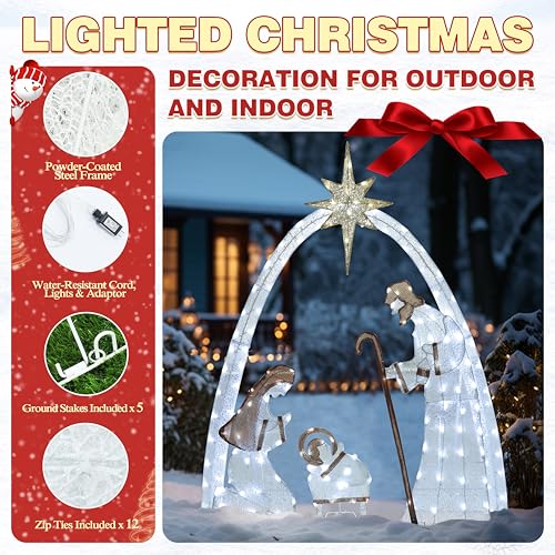 5FT Pre-Lit Iridescent Nativity Scene with 150 LED Lights T6654