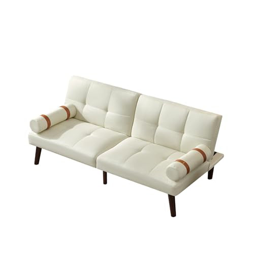 White Linen Convertible Sofa Bed with Adjustable Backrests G4593
