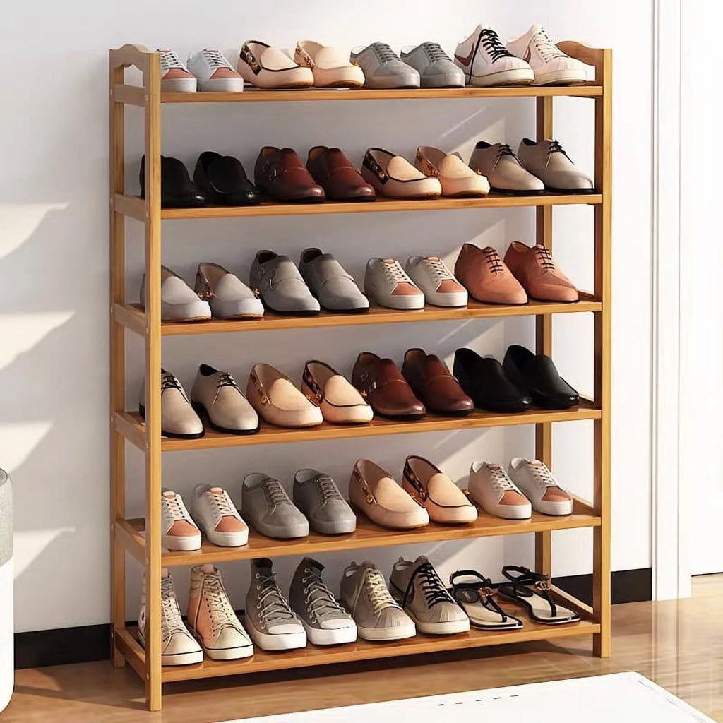 6 Tiers Bamboo Shoe Storage Rack, 18-24 Pairs, Wood Color Z219