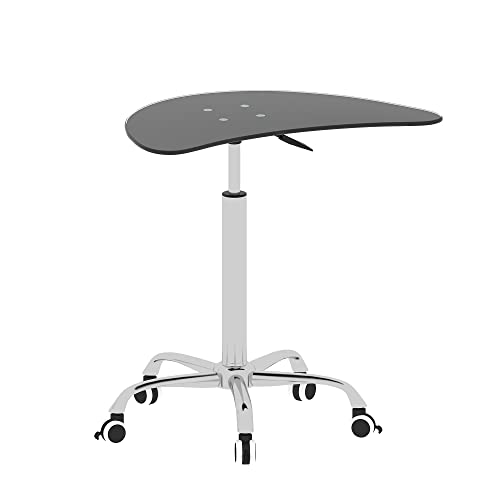 Black Tempered Glass Side Table with 5 Lockable Wheels A399