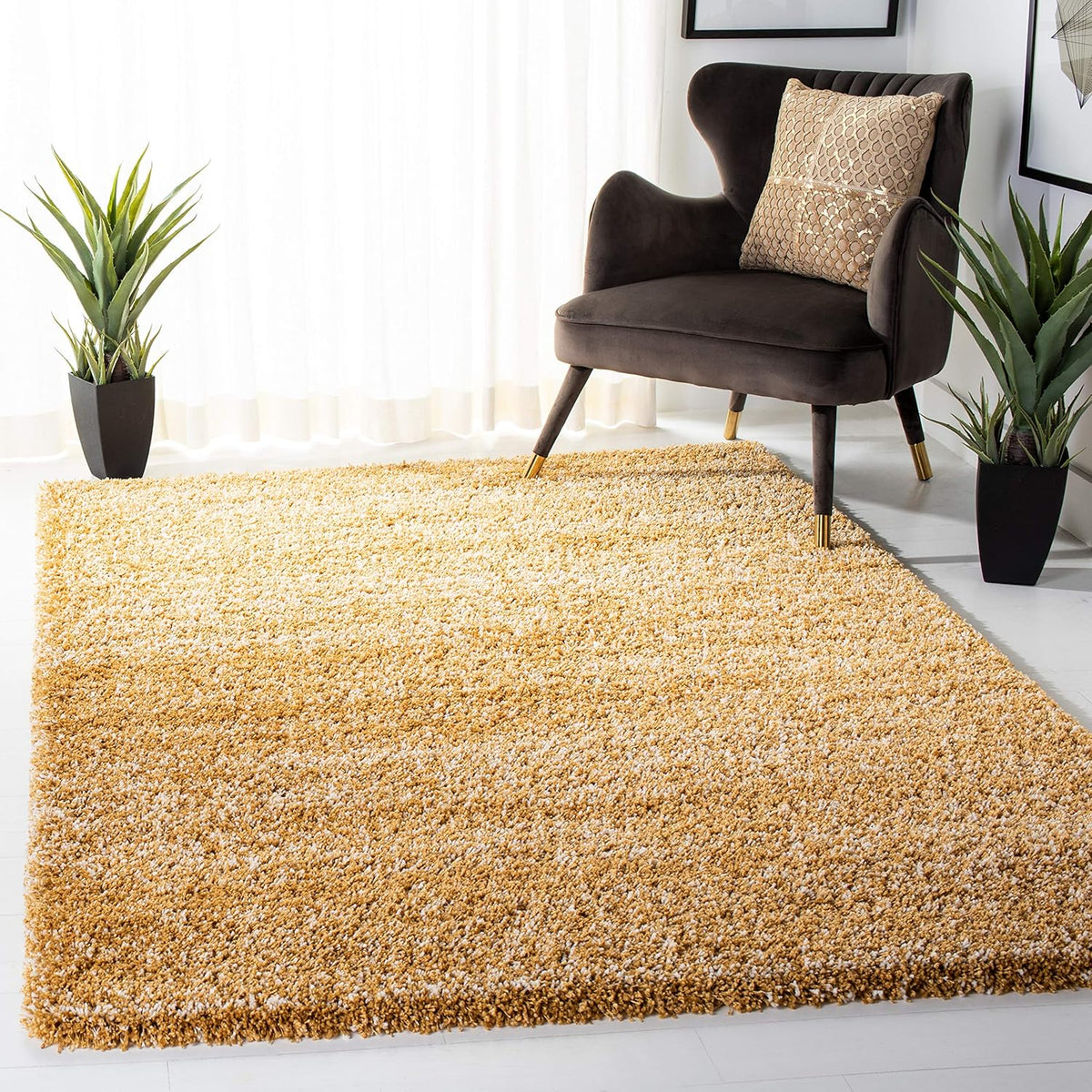 8' x 10' Gold Ivory Shag Area Rug Y96999