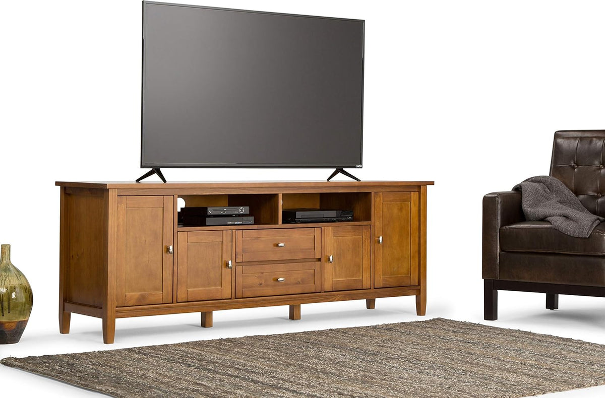 72 inch Wide Rustic Natural Aged Brown Solid Wood TV Media Stand F2553