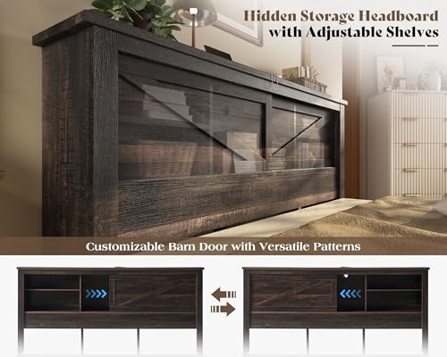 Grey King Bed Frame with Storage Drawers and Bookcase Headboard T719103