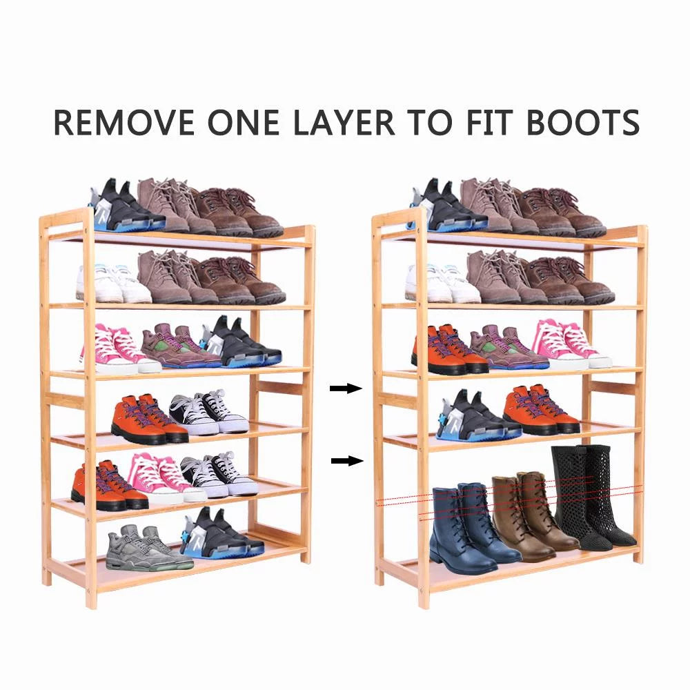 6 Tiers Bamboo Shoe Storage Rack, 18-24 Pairs, Wood Color Z219