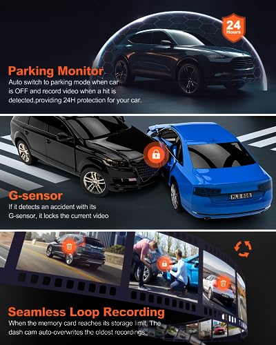 Dual Dash Cam 5G WiFi GPS, 4K+HDR 1080P Front and Rear, 3.3" Screen, Night Vision, Parking Mode, G-Sensor, Support 512GB Max F385984