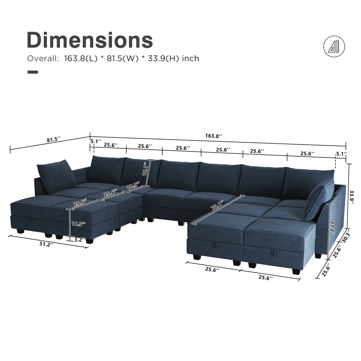 Navy Blue Velvet Modular Sleeper Sofa W52675