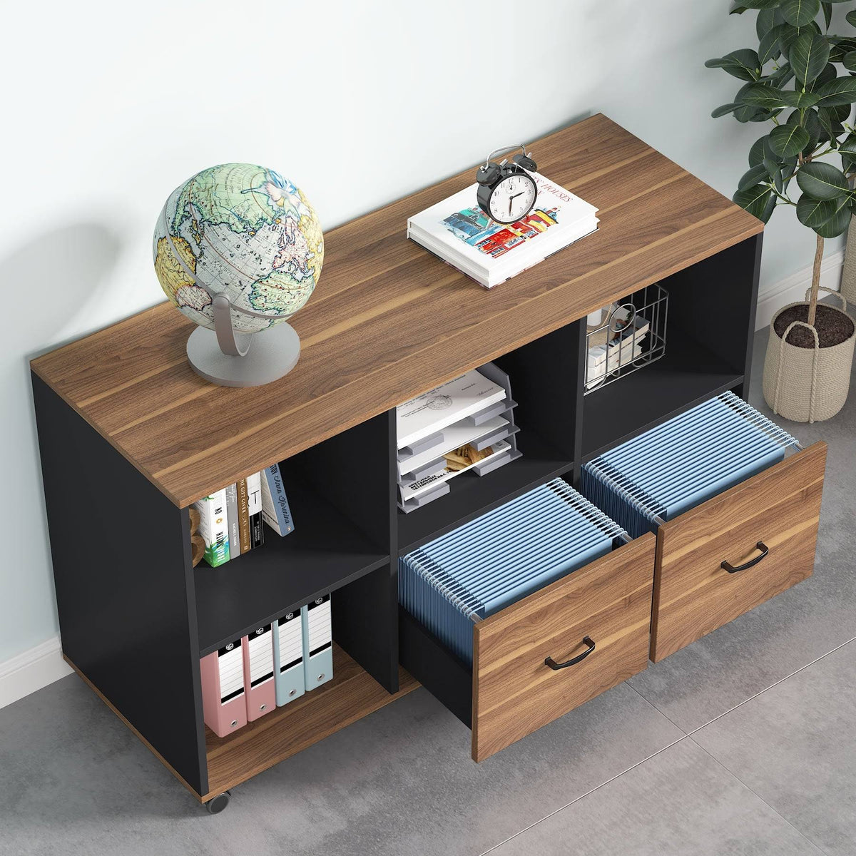 Brown 2 Drawer Letter Size Mobile File Cabinet T7723