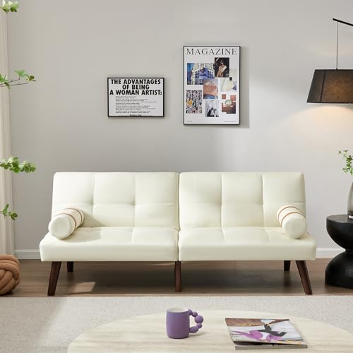 White Linen Convertible Sofa Bed with Adjustable Backrests G4593