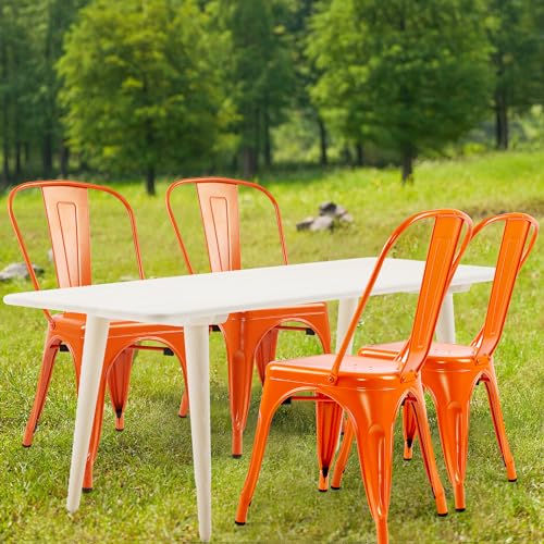 Orange Metal Stackable Side Chairs Set of 4 L61089