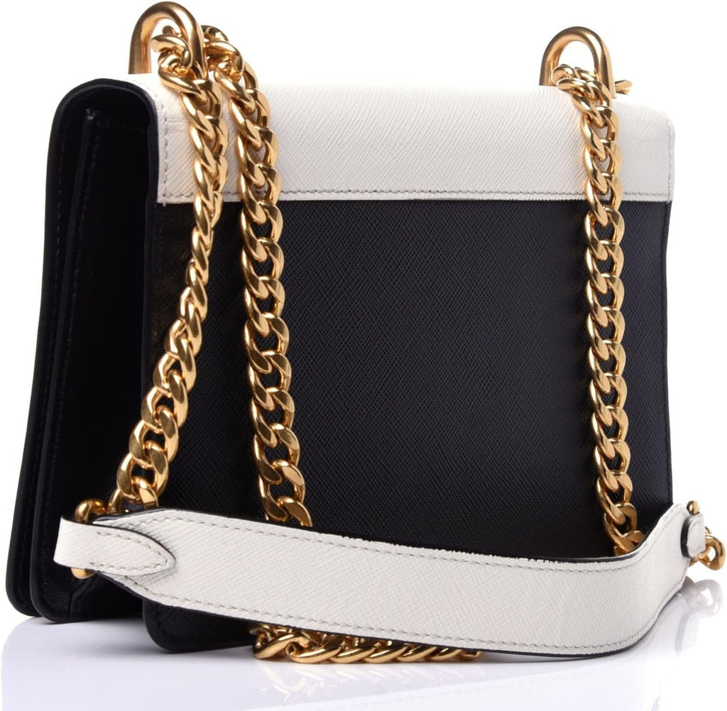 White Black Saffiano Leather Chain Crossbody Bag M98251