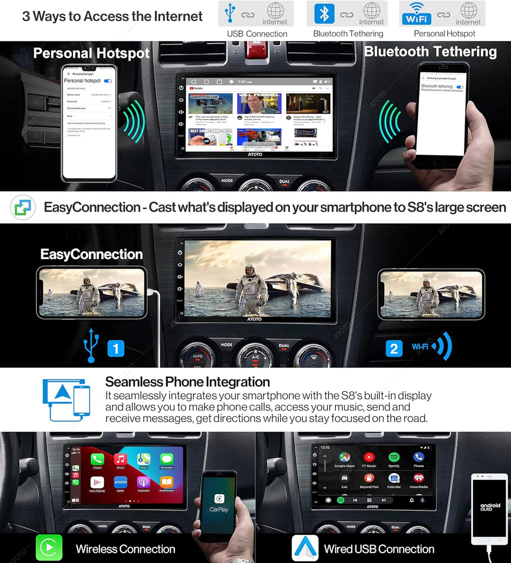 7inch Double-DIN Android Car Stereo with Wireless CarPlay P4216