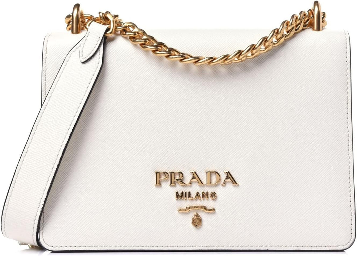 White Black Saffiano Leather Chain Crossbody Bag M98251