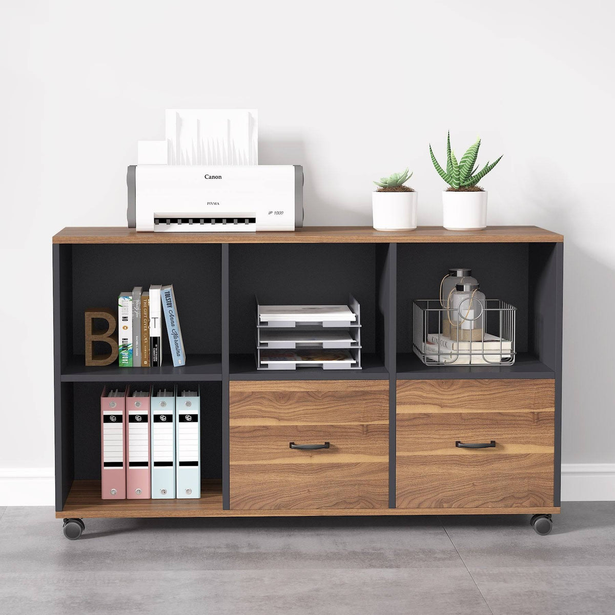 Brown 2 Drawer Letter Size Mobile File Cabinet T7723