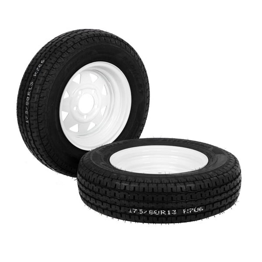 2-Pk Trailer Tire & Rim ST175/80R13 13" Load C 5 Lug White Spoke B94480