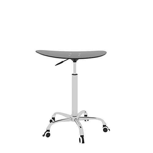 Black Tempered Glass Side Table with 5 Lockable Wheels A399
