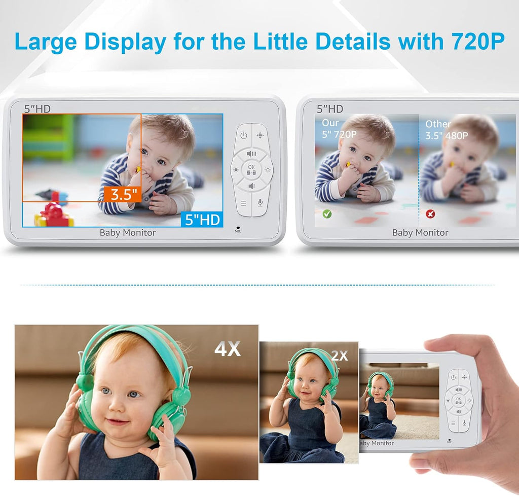 Video Baby Monitor with Camera and Audio, 5 Inch 720p HD Display M45346