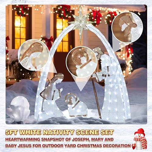 5FT Pre-Lit Iridescent Nativity Scene with 150 LED Lights T6654