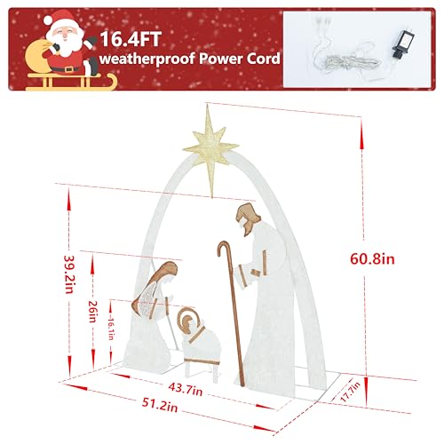 5FT Pre-Lit Iridescent Nativity Scene with 150 LED Lights T6654