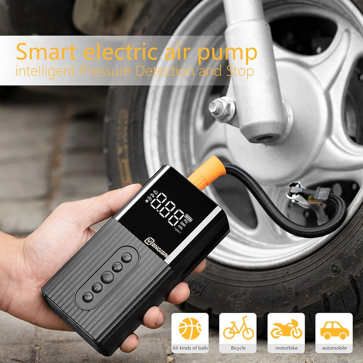 Cordless Rechargeable Portable Air Compressor with Pressure Gauge D969533