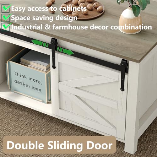 47.3'' White Rustic Brown Rectangular Lift Top Coffee Table with Storage E791755