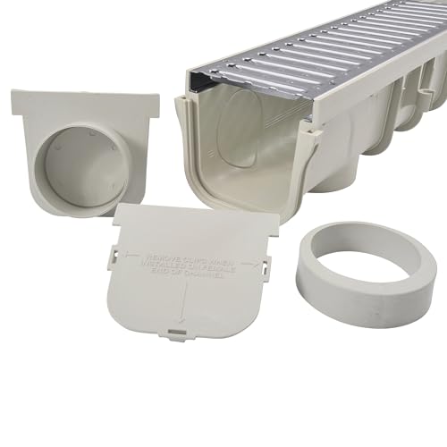 5-Inch Pro Channel Drain Kit with Metal Grate, Gray H6945