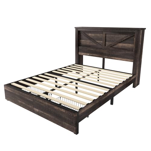 Grey King Bed Frame with Storage Drawers and Bookcase Headboard T719103