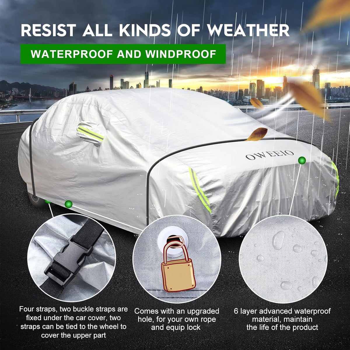 6 Layers Waterproof All Weather Car Cover with Zipper O663