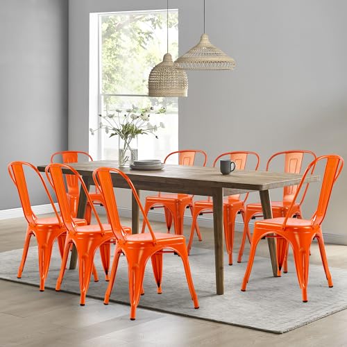 Orange Metal Stackable Side Chairs Set of 4 L61089
