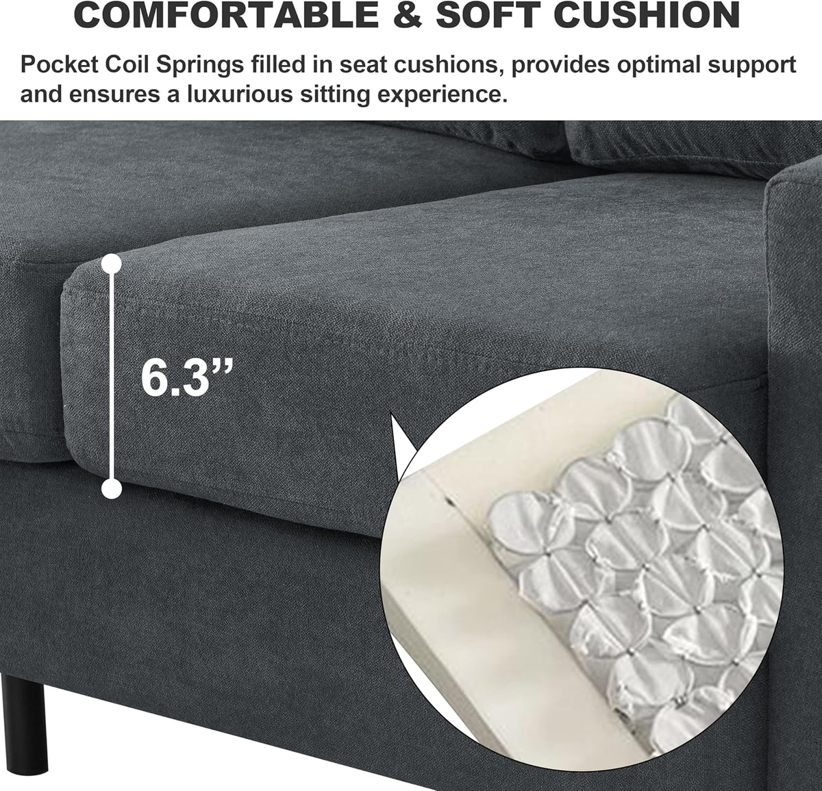 Dark Gray Fabric L Shaped Sectional Sofa with Storage Ottoman E99030