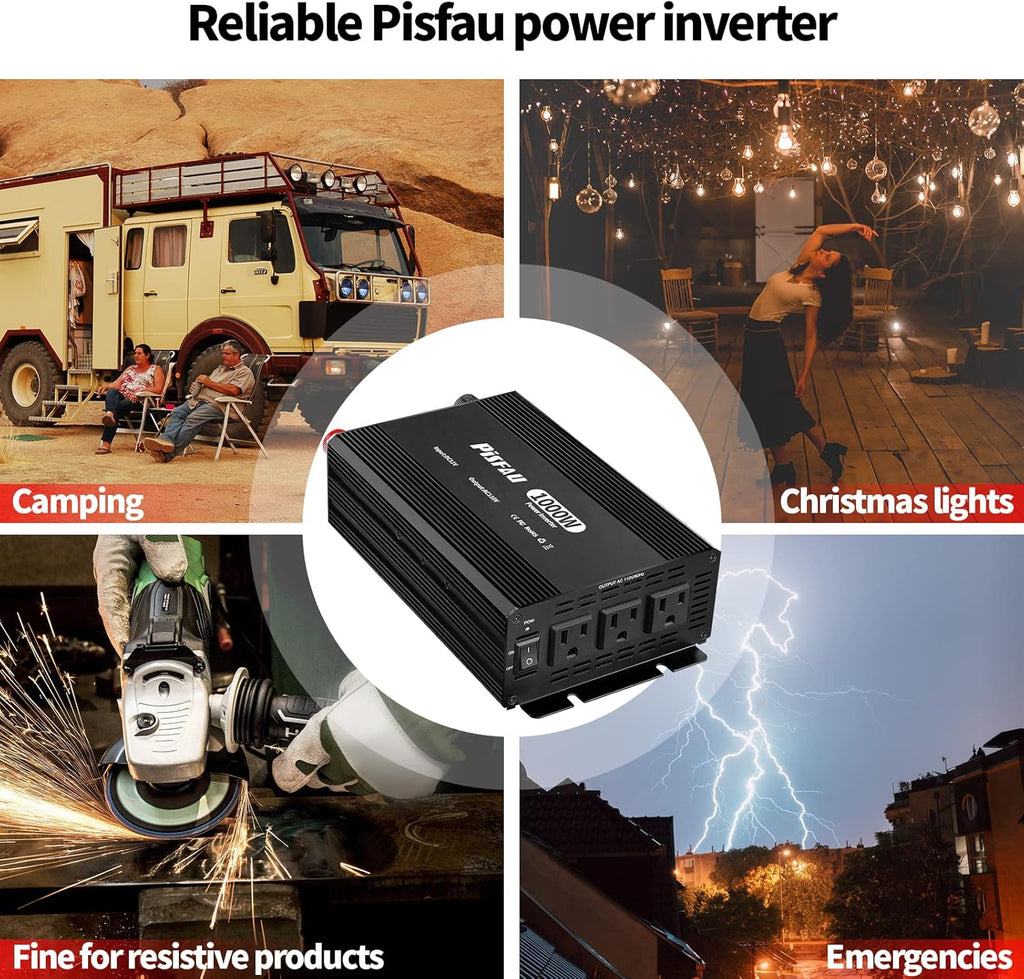 1000W Power Inverter 12V DC to 110V AC Converter with 3 AC Sockets S867233