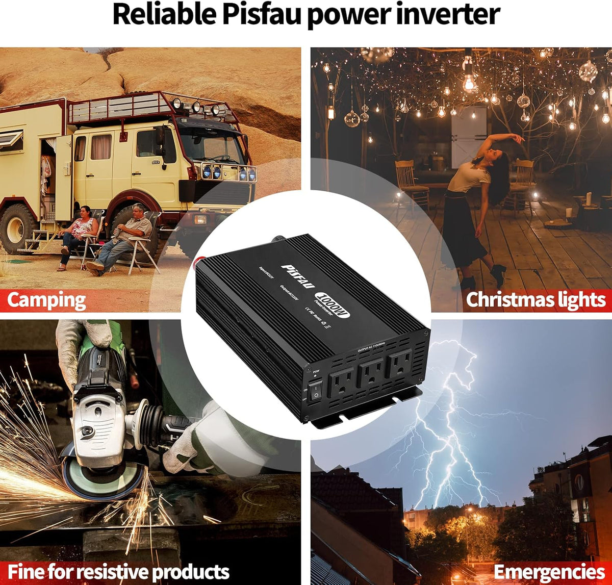1000W Power Inverter 12V DC to 110V AC Converter with 3 AC Sockets S867233