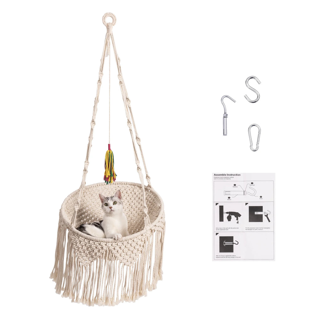 Woven Cotton Cat Hammock Hanging Bed A897403