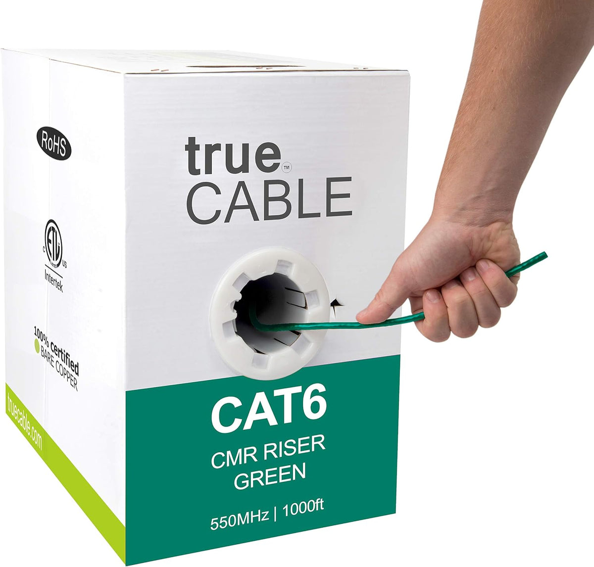 Cat6 Riser 1000ft Black 23AWG 4 Pair Solid Bare Copper Bulk Ethernet Cable I480204