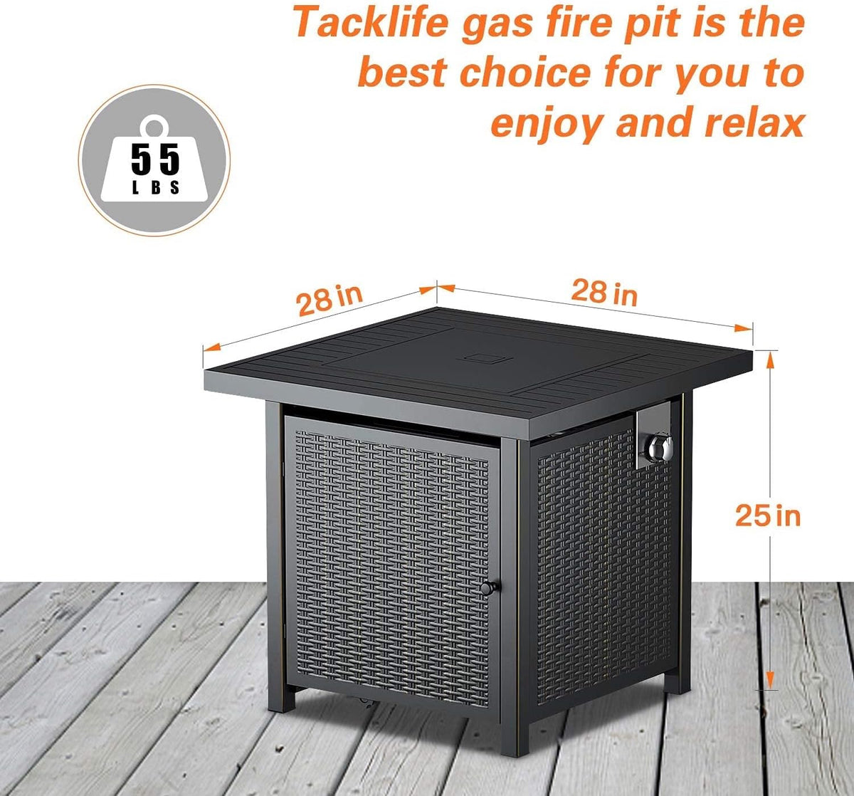 28 Inch 50,000 BTU Propane Gas Fire Pit Table with Lid A6696