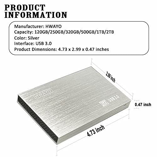 1TB Ultra Slim Portable External Hard Drive USB3.0 Silver D9891