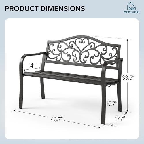 43.7 Inches Outdoor Garden Bench with Geometric Pattern Backrest, Black U5554