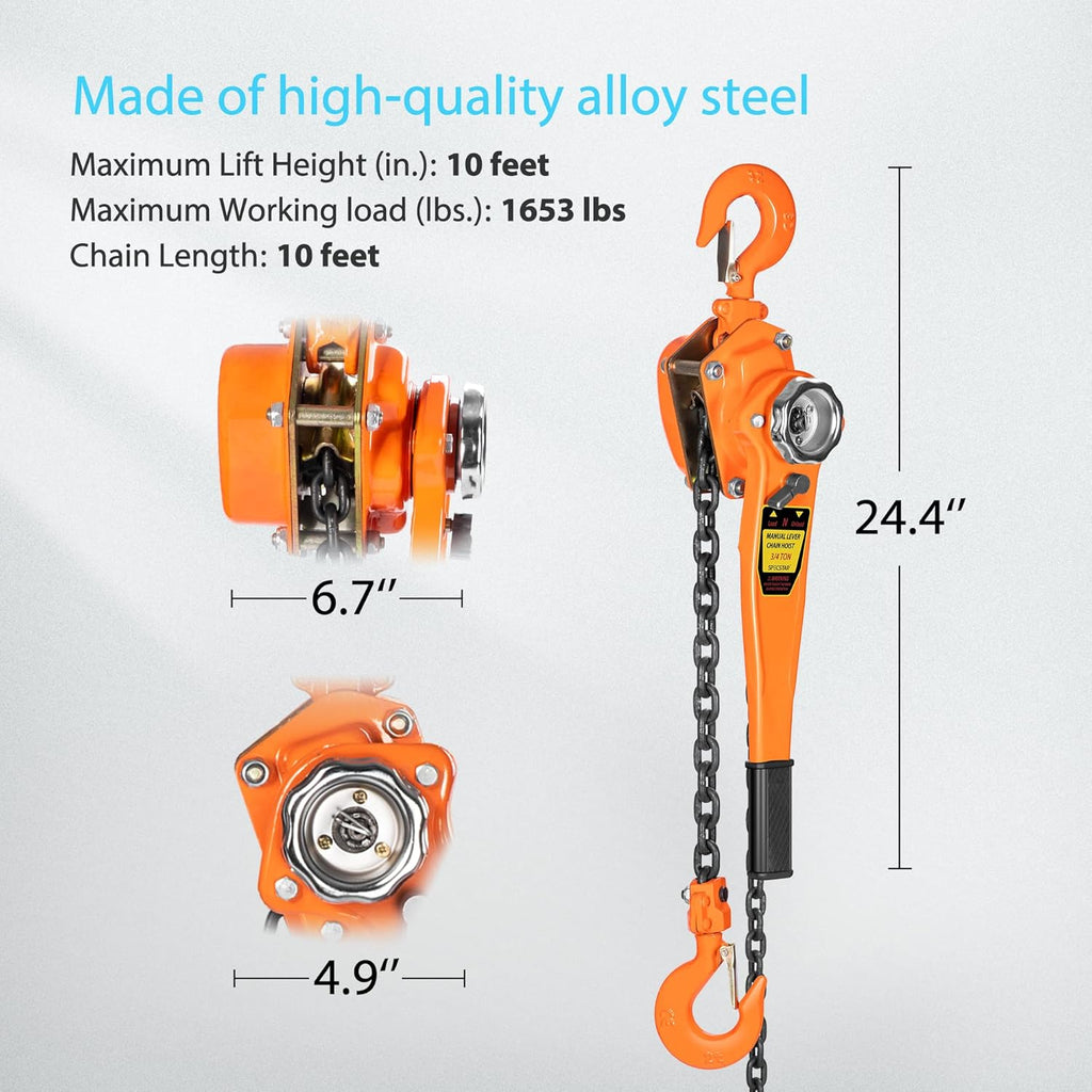3/4 Ton Capacity 5 Feet Lever Chain Hoist with 2 Hooks I911196