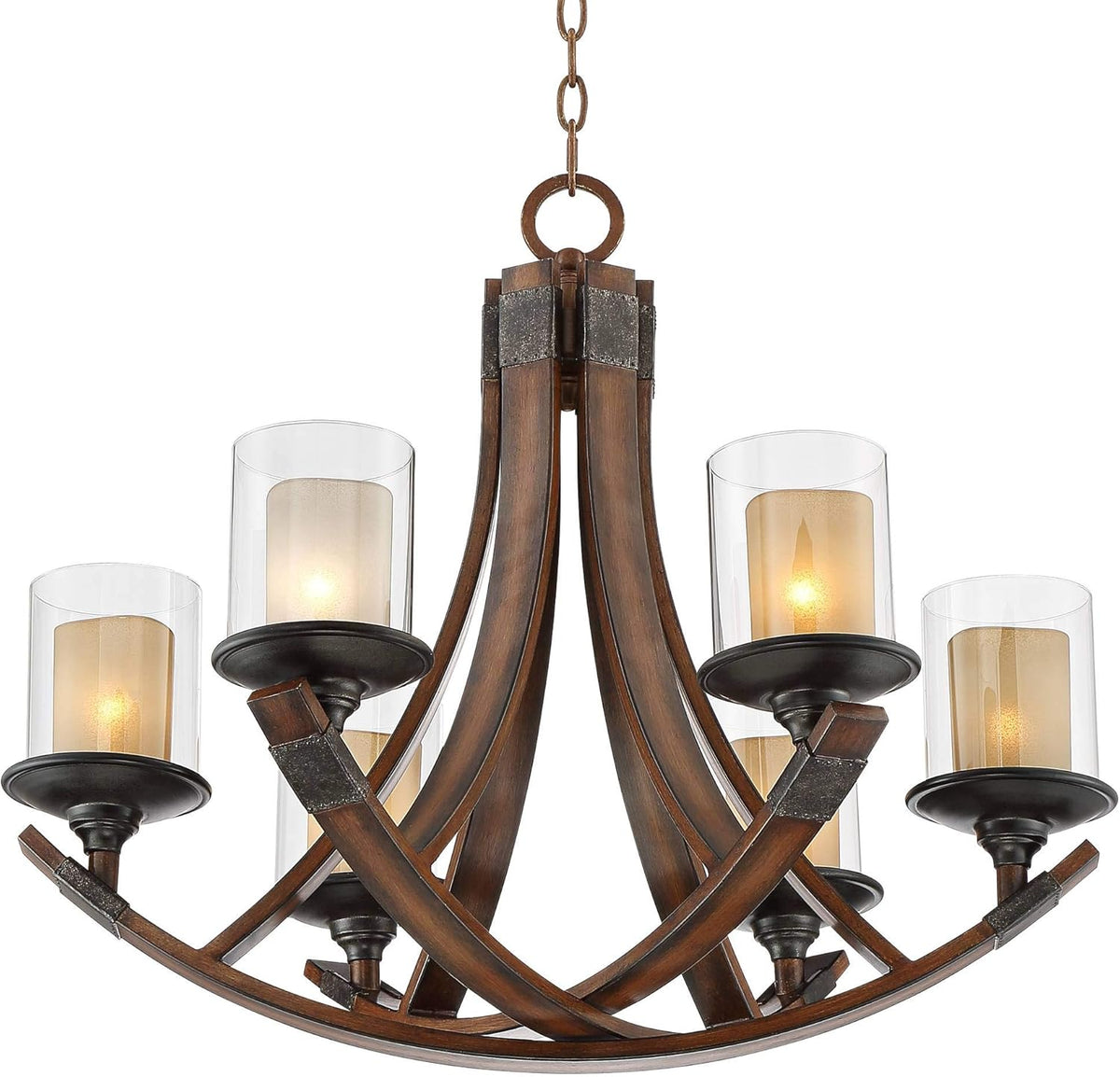 Mahogany Wood Chandelier 6-Light Fixture F396174