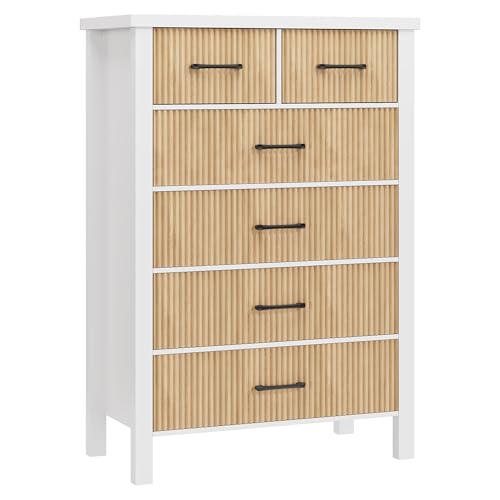 White 6 Drawer Fluted Wood Dresser P180466