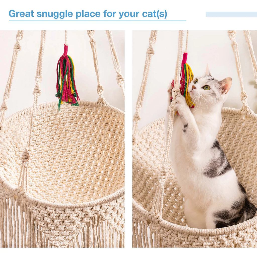 Woven Cotton Cat Hammock Hanging Bed A897403