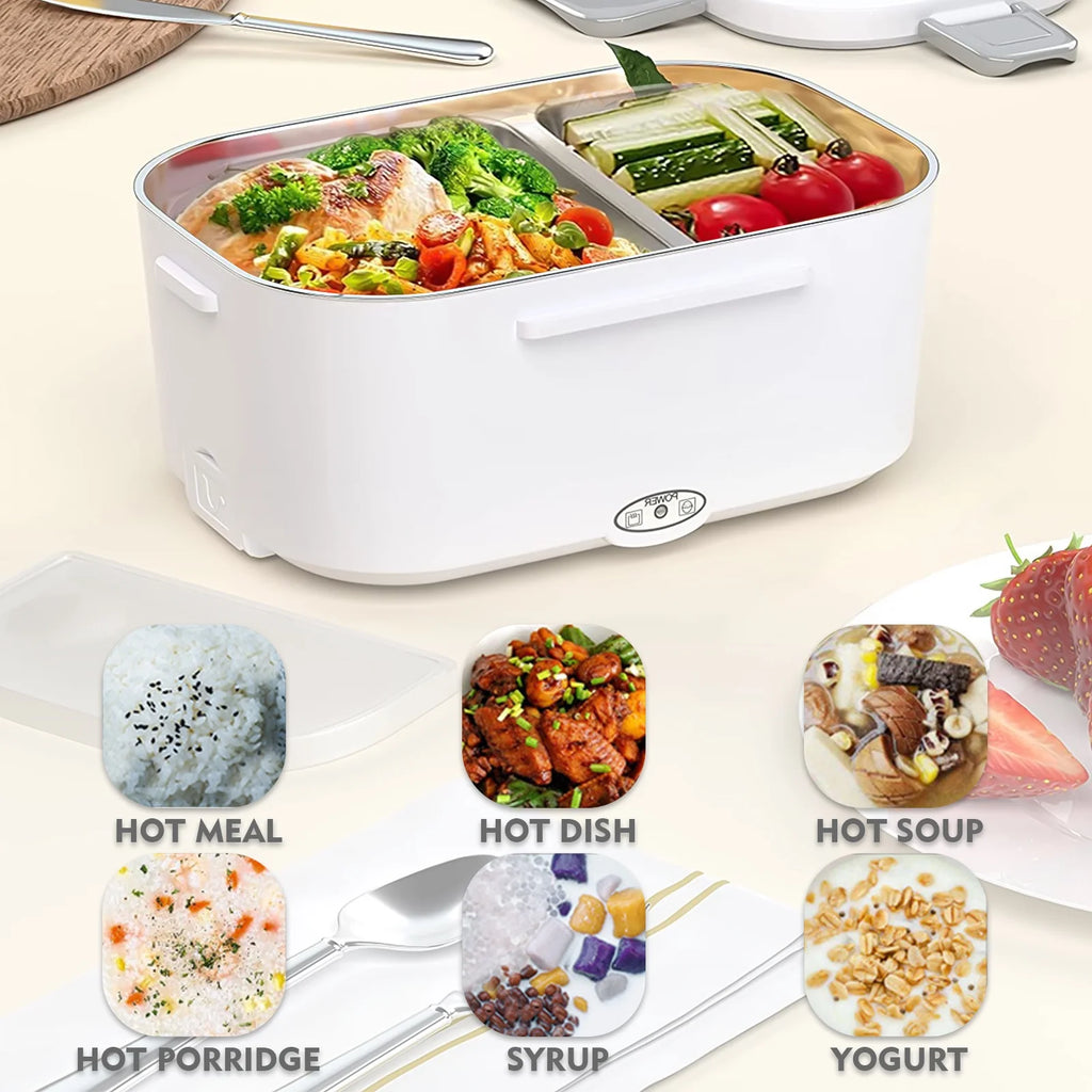 White 3-In-1 Portable Electric Lunch Box with 304 Stainless Steel Container L537