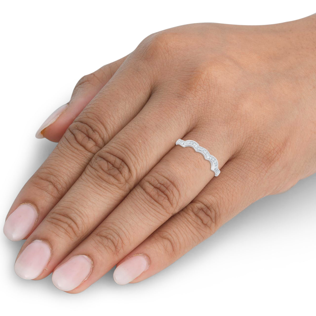 14K White Gold Curved Wedding Ring Y522897