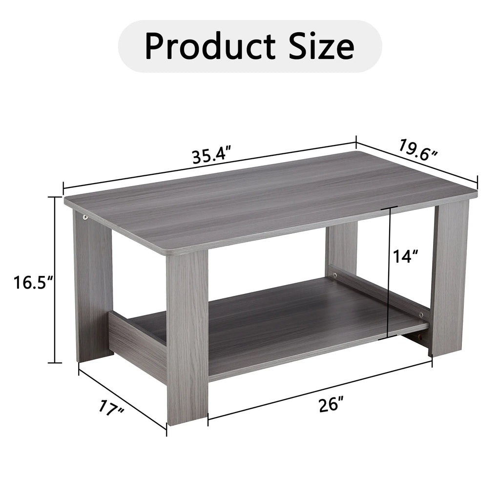 Gray Wood Grain Double Layered Rectangular Coffee Table E51479