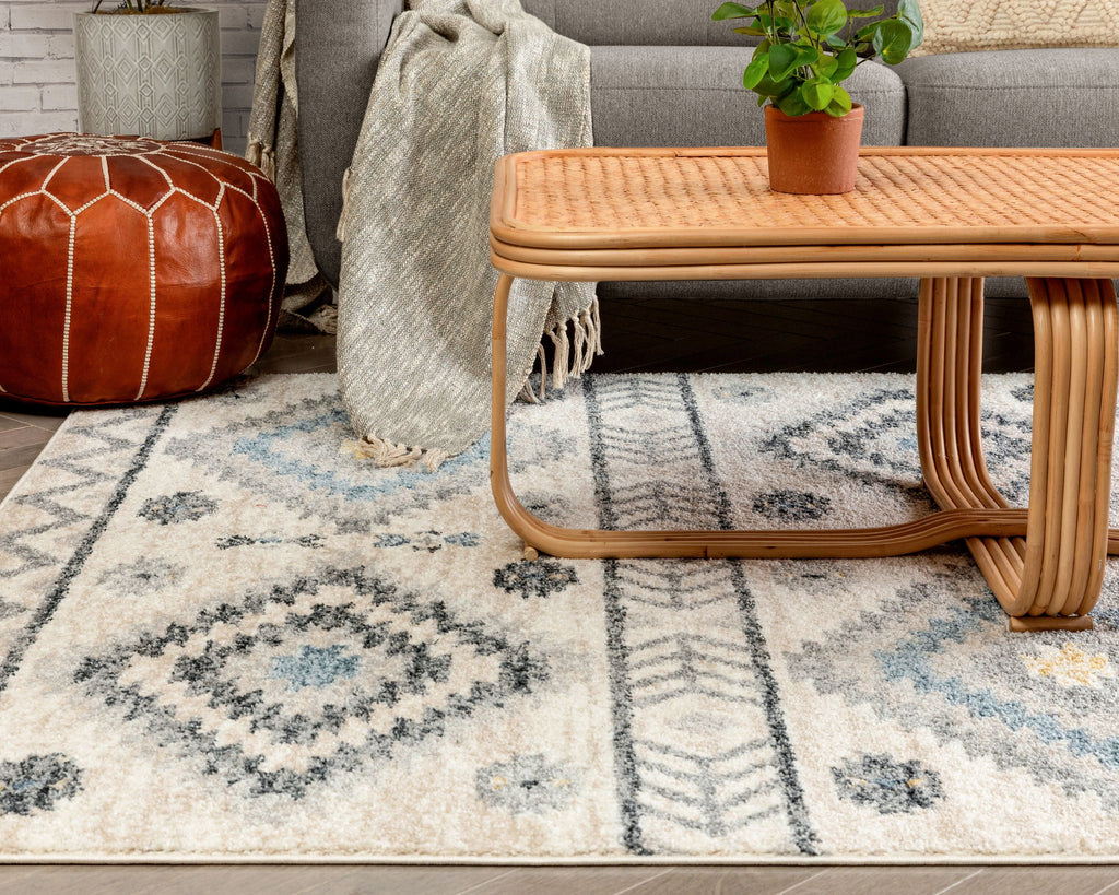 Blue Tribal Geometric Distressed Area Rug I5232