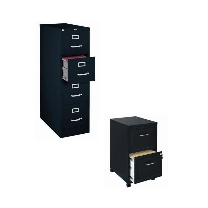 2 Piece 4 Drawer and Mobile 2 Drawer File Cabinet in Black R49678
