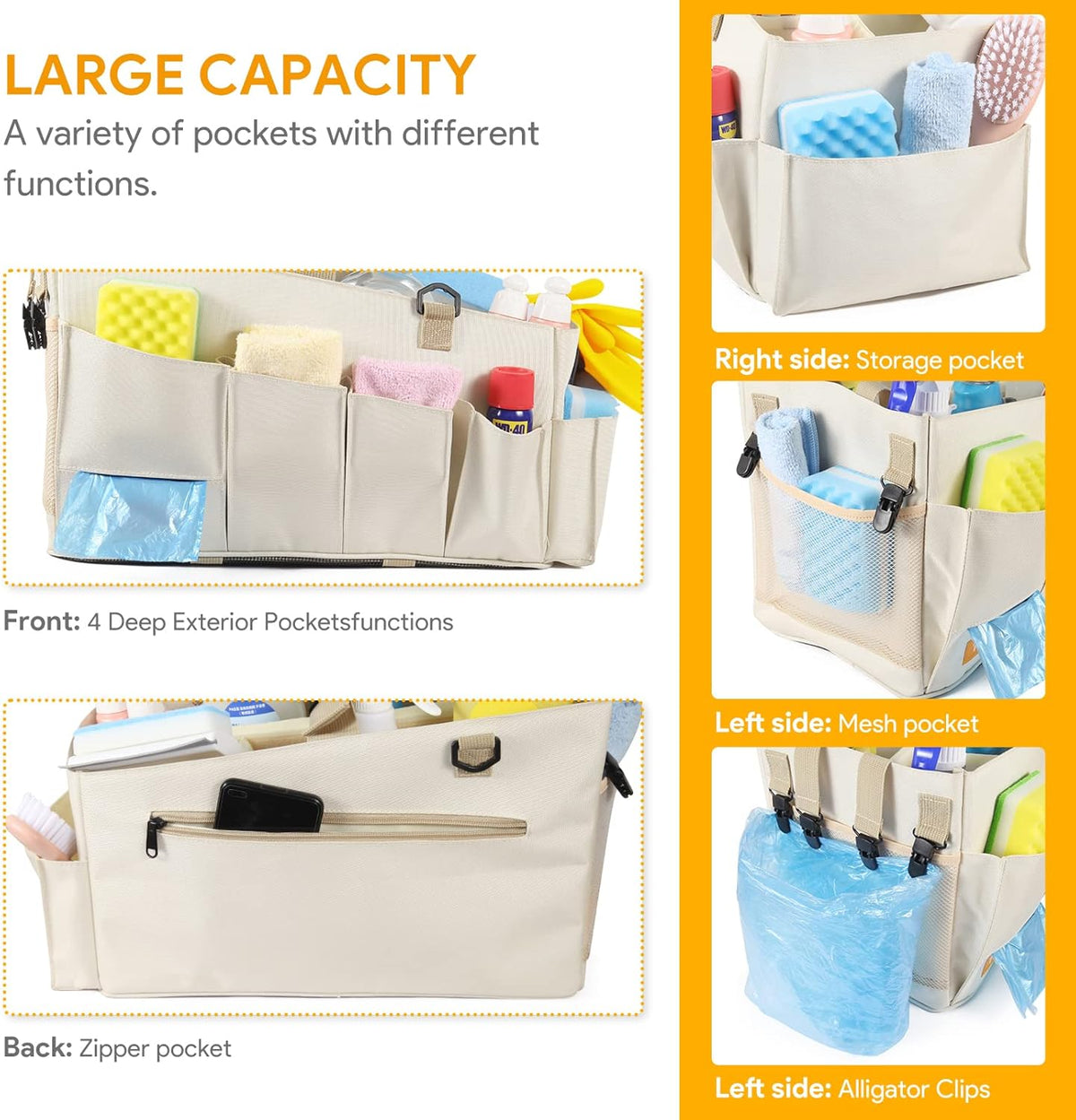 Large Cleaning Caddy Organizer with Handle, 2 in 1 Nesting Bag with Shoulder Strap A407