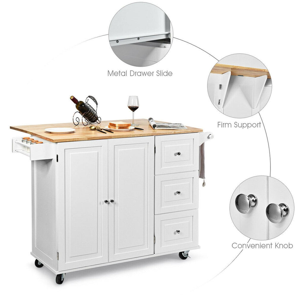 White Drop-Leaf Kitchen Island Trolley Cart Wood Storage Cabinet K921